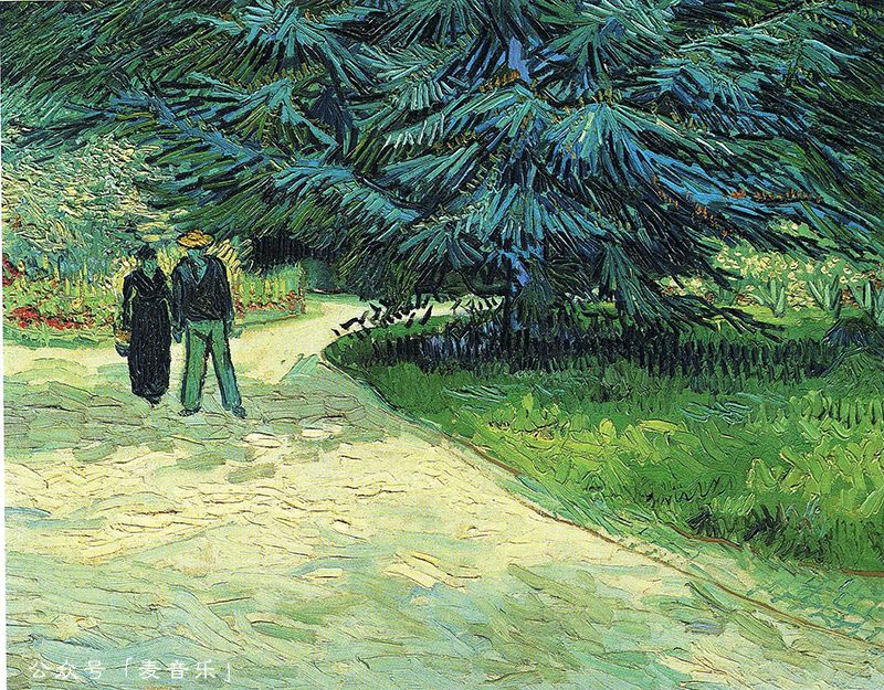 Public Garden with Couple and Blue Fir Tree (The Poet s Garden III)-梵高